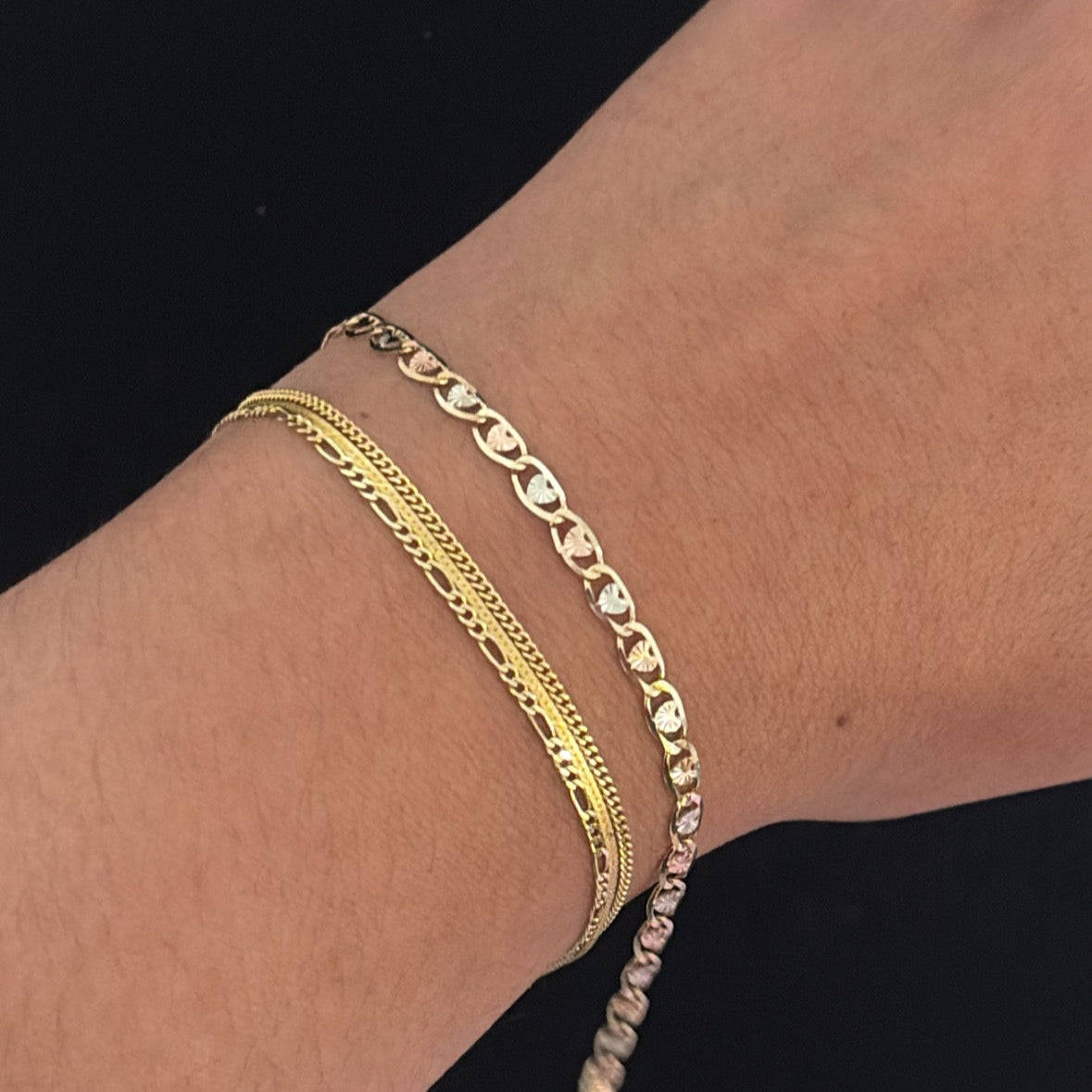 14k Tritone Gold Valentino Heart Bracelet – Smooth or Diamond Cut