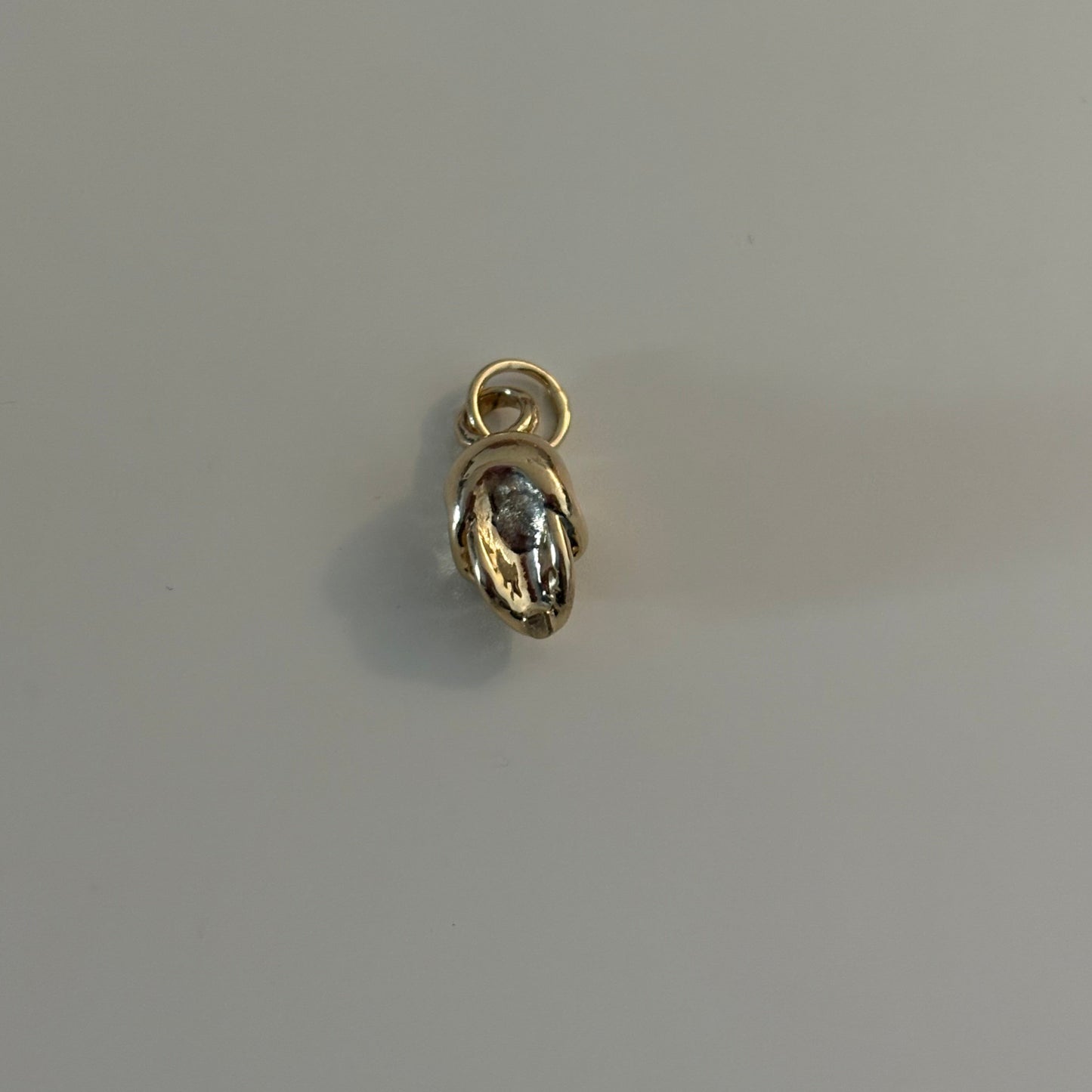 14K Yellow Gold 3D Skull Charm with Ruby Eyes