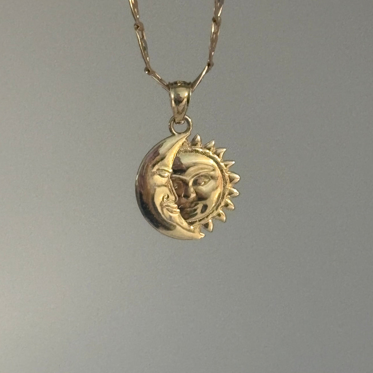 14K Yellow Gold Sun & Crescent Moon Charm