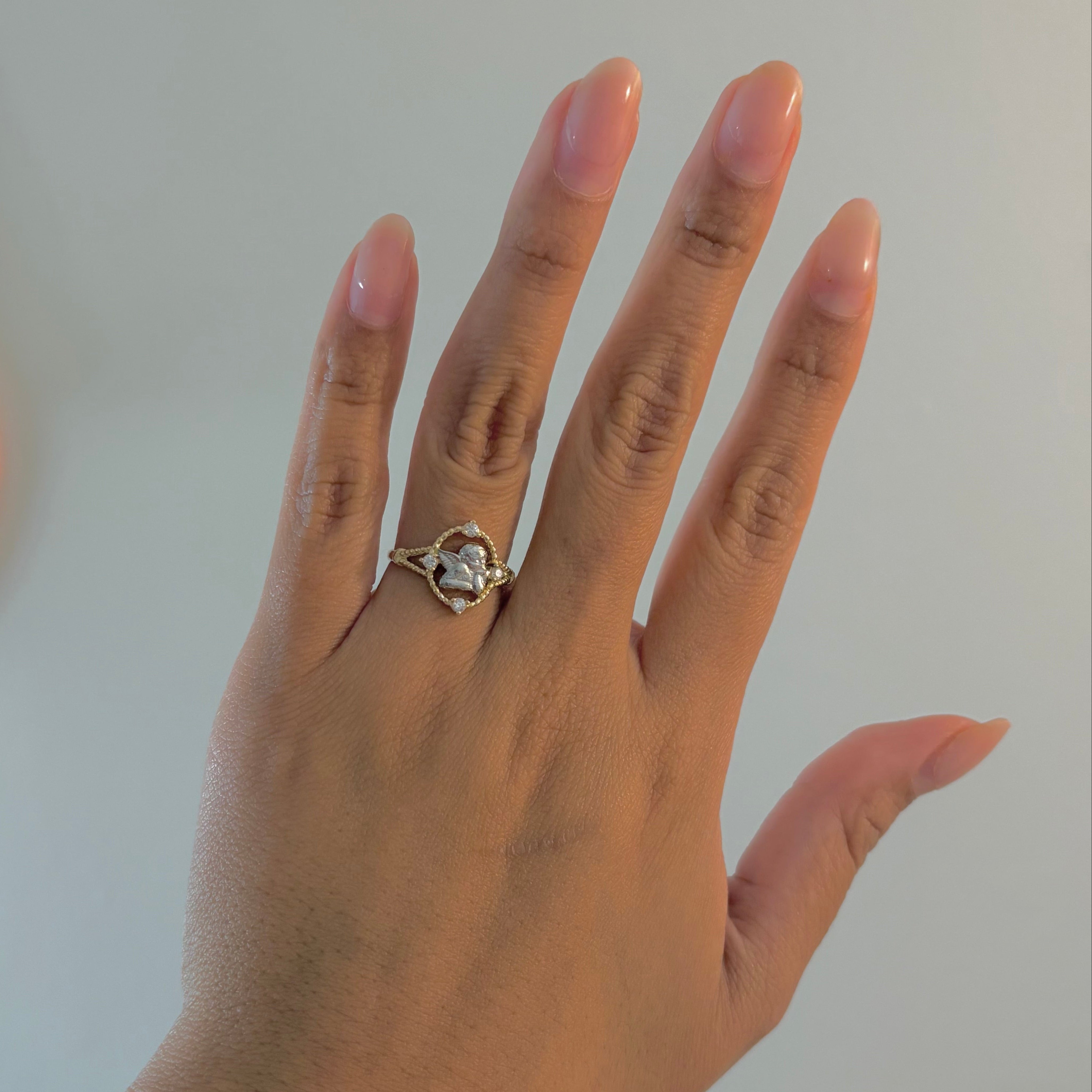14K Yellow Gold Angel Ring with Cubic Zirconia | White Gold Angel