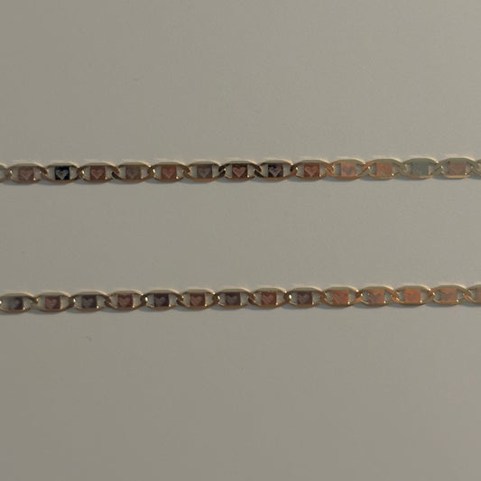 Italian 14K Tri-Tone Gold Heart Stamp Link Chain Necklace