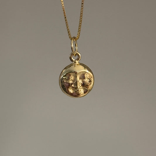 14K Yellow Gold Moon Face Charm