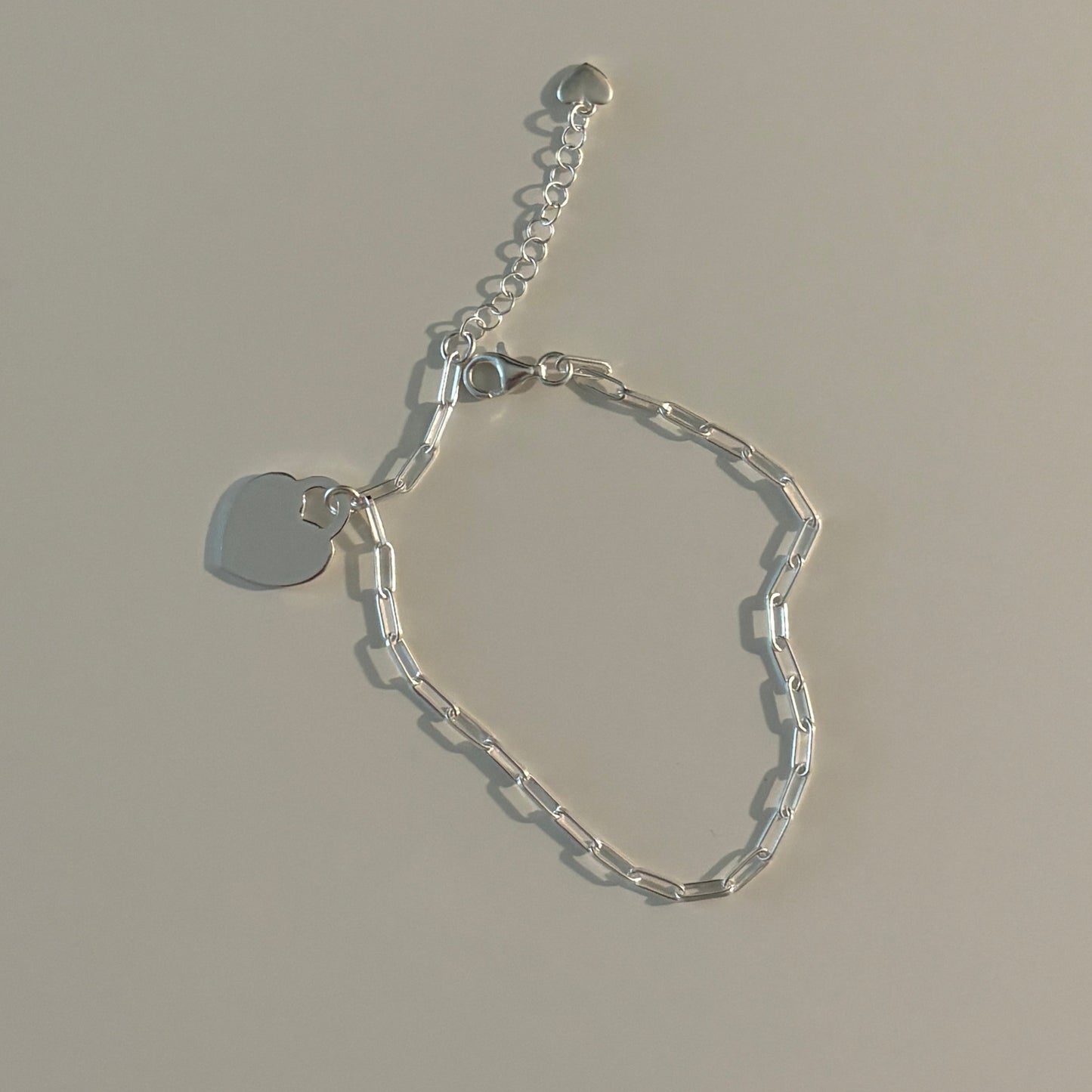 925 Sterling Silver Italian Paperclip Heart Bracelet