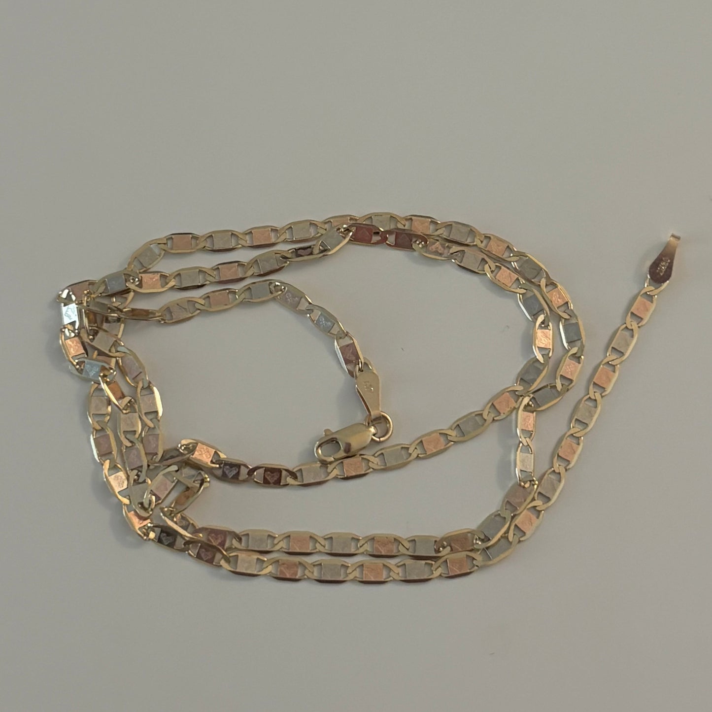 Italian 14K Tri-Tone Gold Heart Stamp Link Chain Necklace