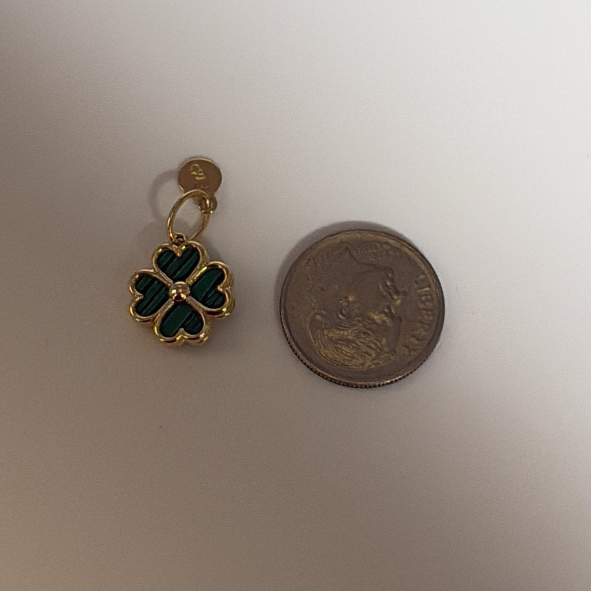 14K malachite heart clover charm