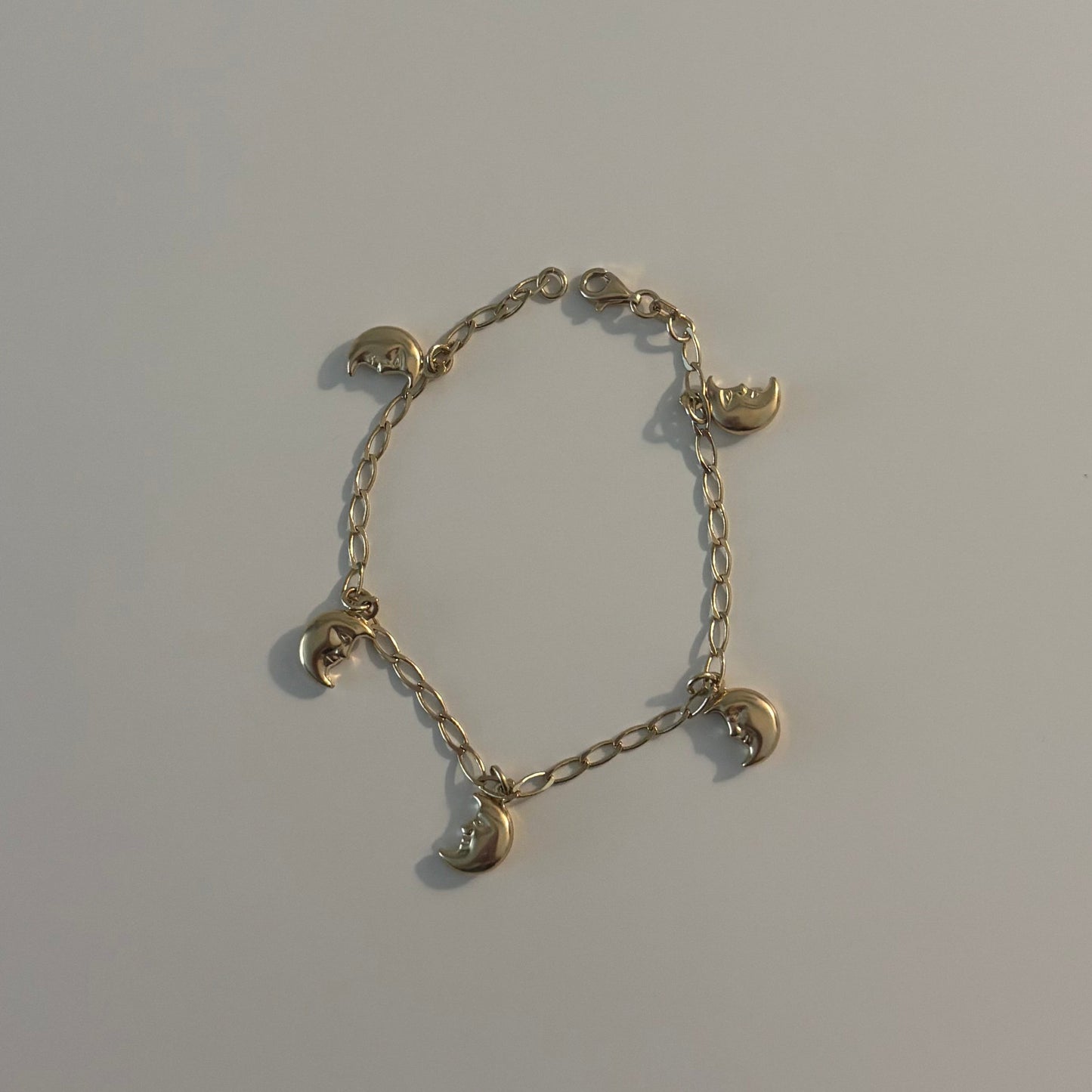 Vintage-Inspired Italian 14K Gold Puffy Crescent Moon Bracelet