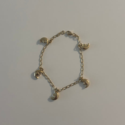 Vintage-Inspired Italian 14K Gold Puffy Crescent Moon Bracelet