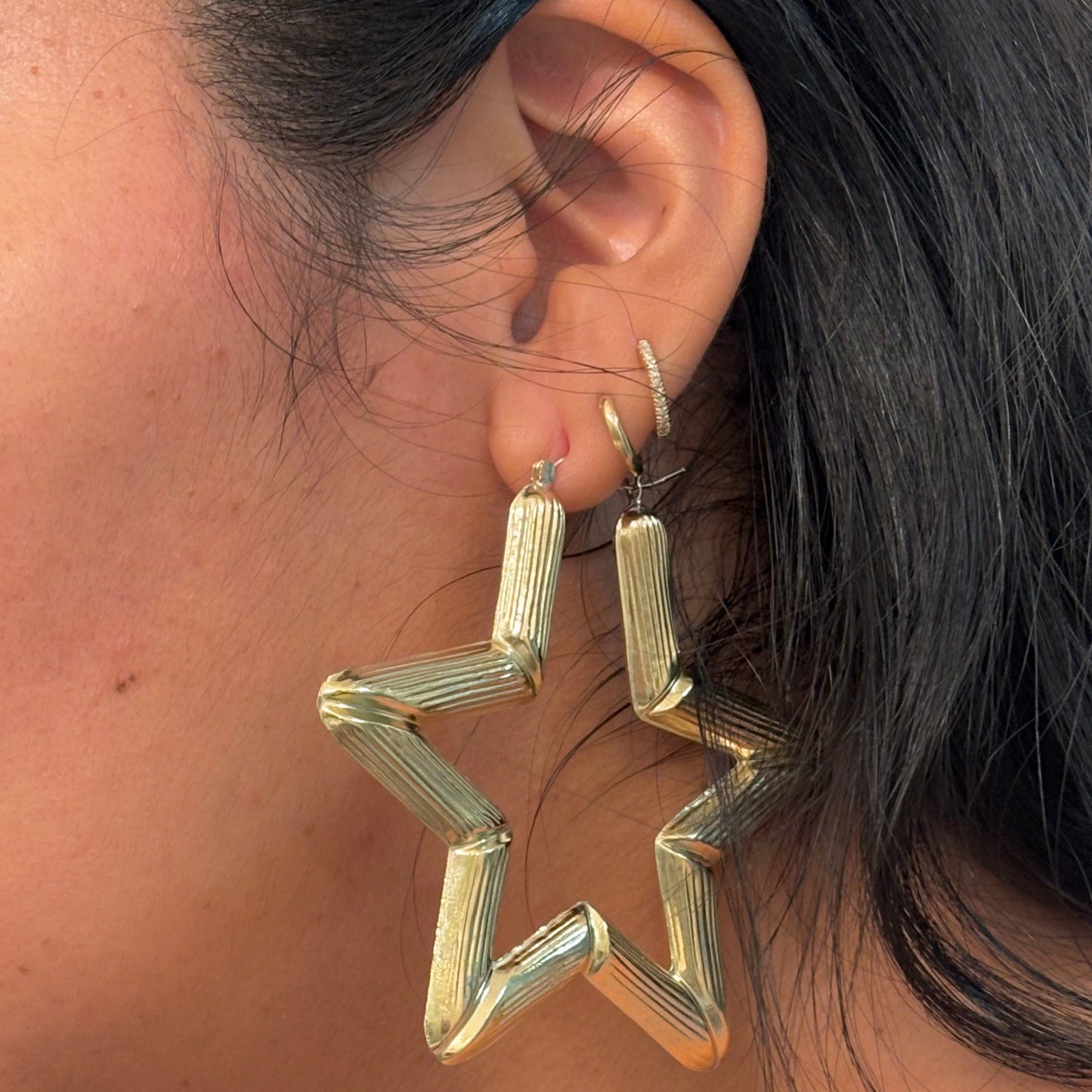 10K Yellow Gold Bamboo Star Earrings