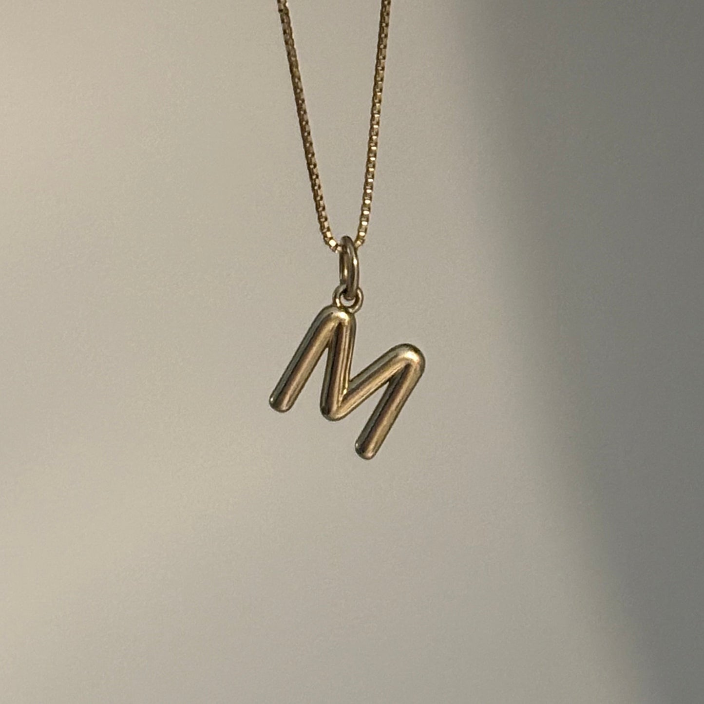 14K Yellow Gold Dangling Initial M Charm