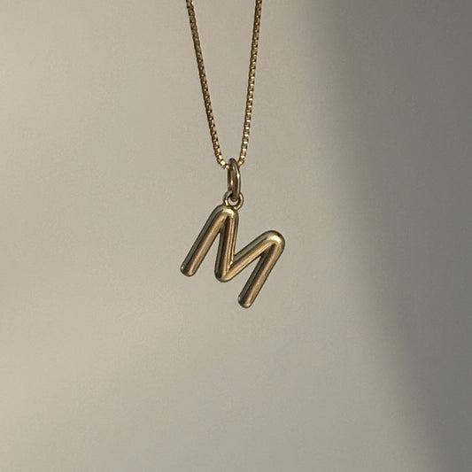 14K Yellow Gold Dangling Initial M Charm