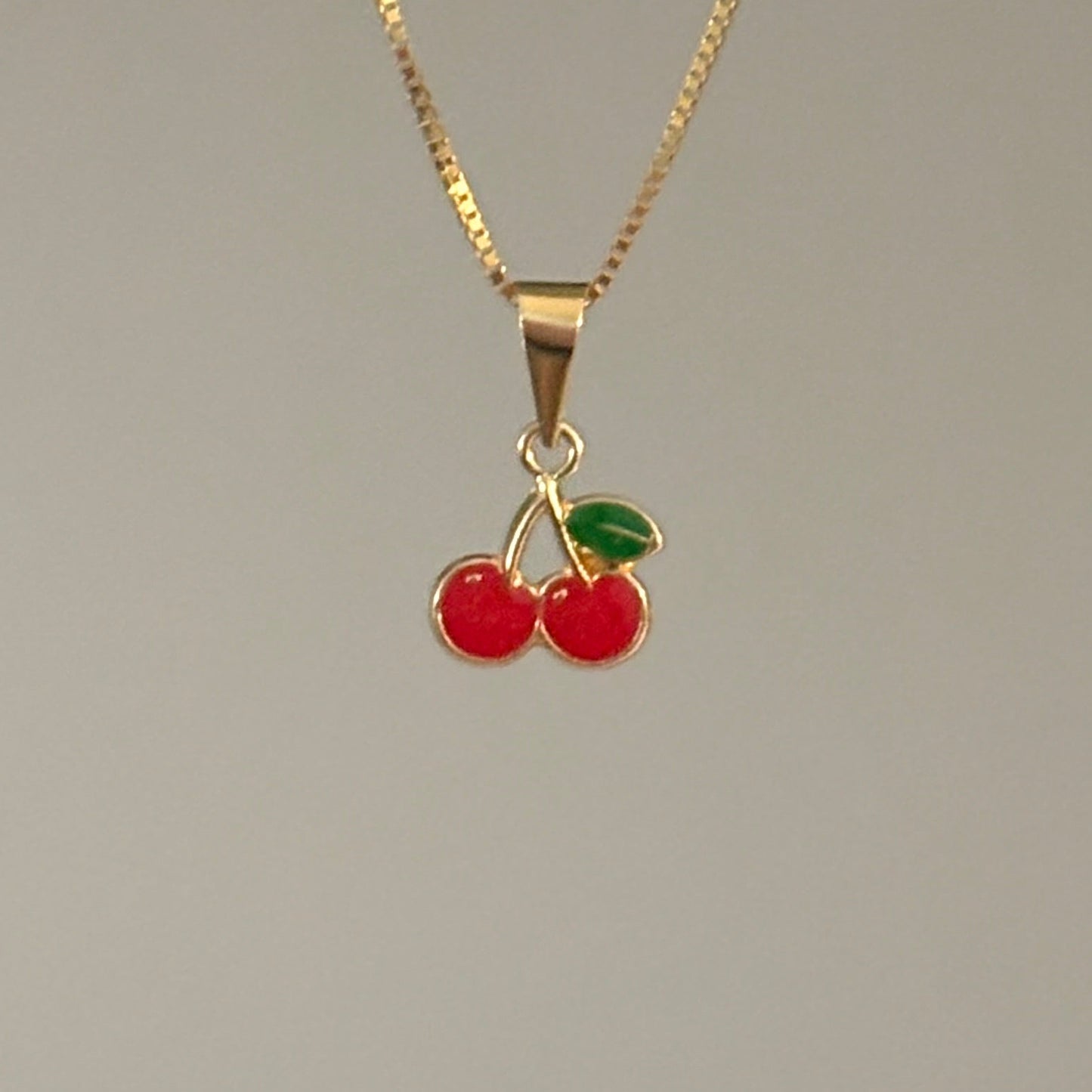 14K Gold Mini Enamel Cherry Charm Pendant