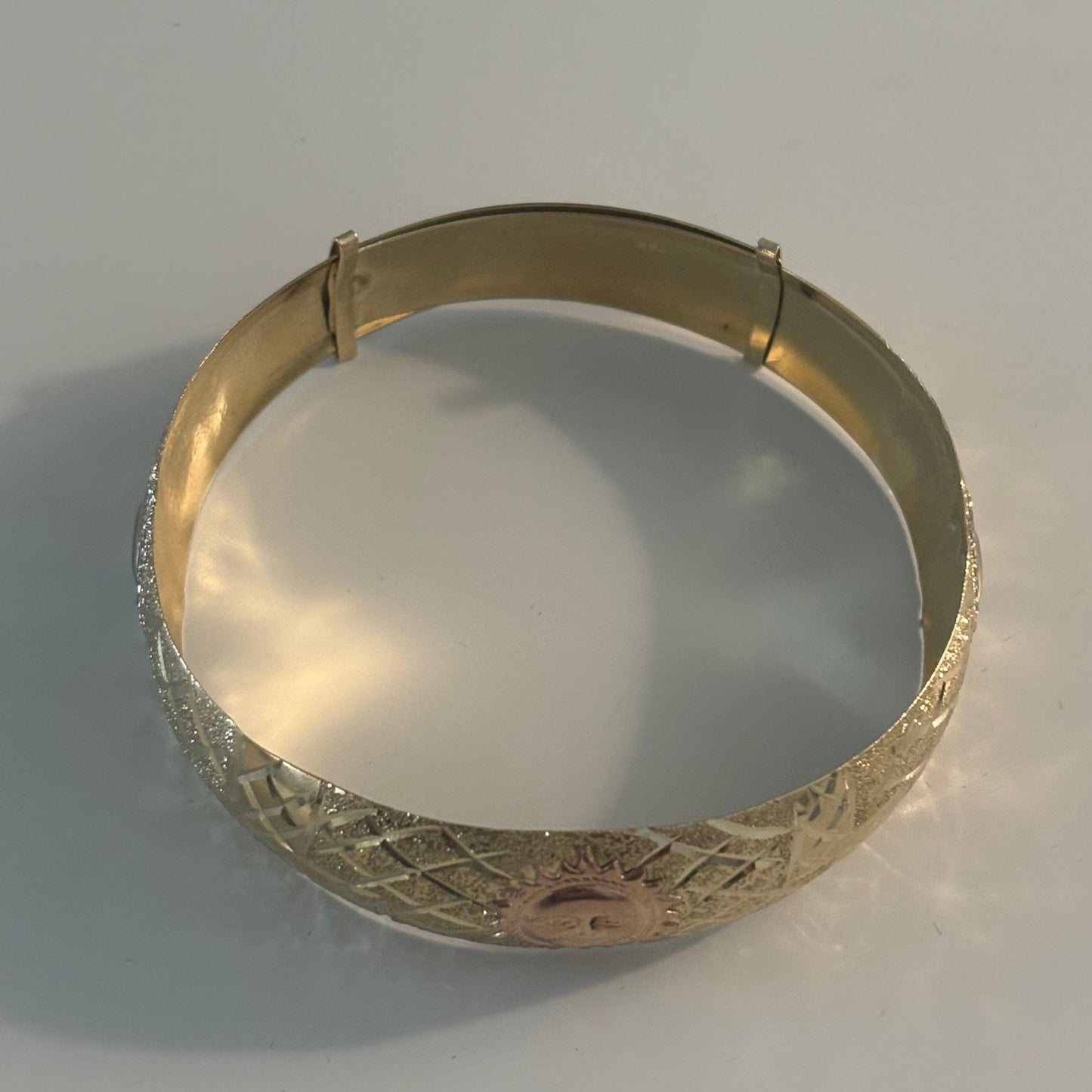 14K Two-Tone Sun Motif Adjustable Bangle Bracelet | Handmade Look