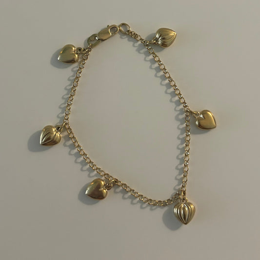14K Yellow Gold Puffy Heart Dangle Bracelet – Made in Italy
