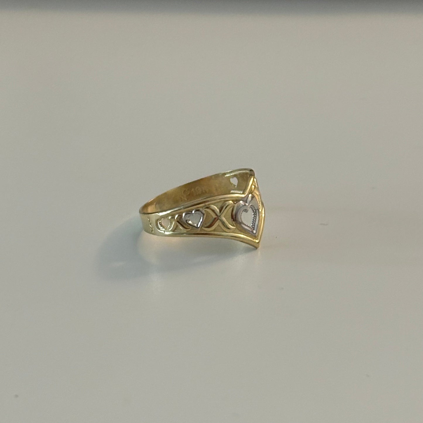 10K Yellow Gold Chevron Heart Ring XOXO