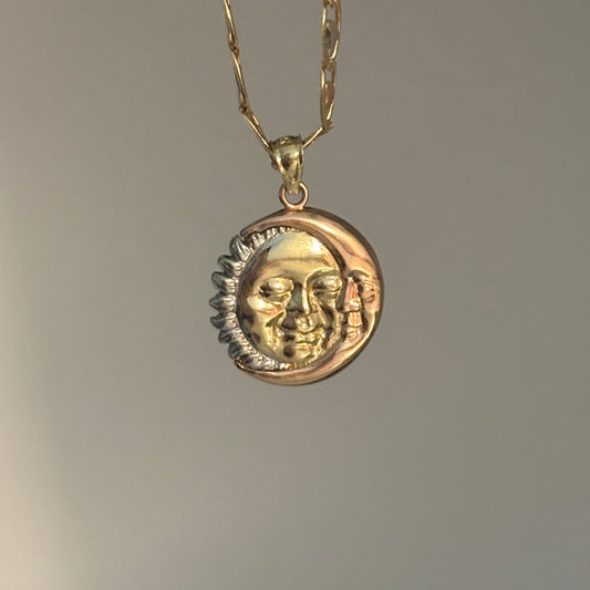 14K Yellow Gold Sun & Crescent Moon Charm