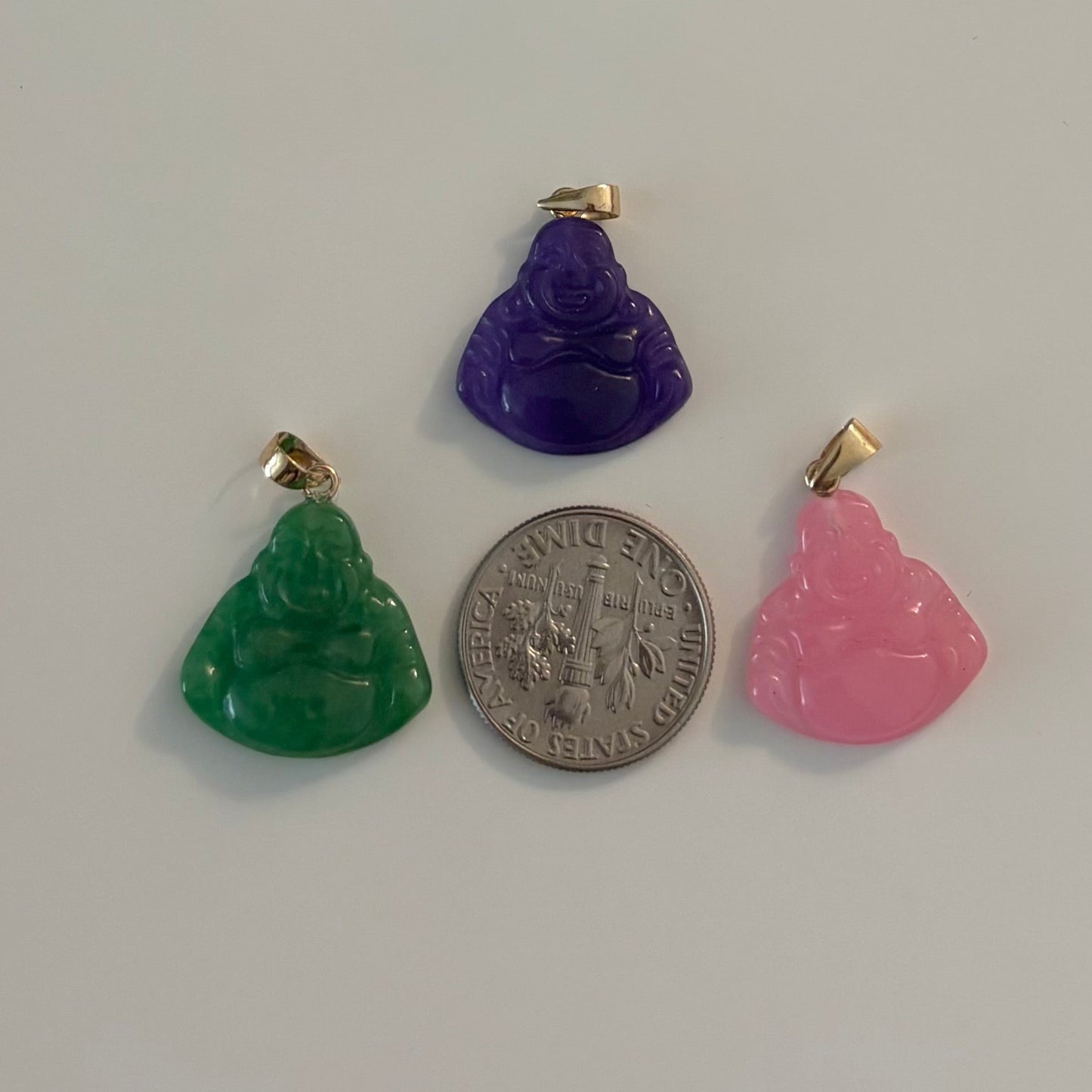 14K Gold Jade Laughing Buddha Pendant