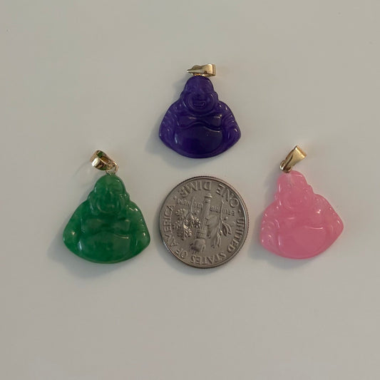 14K Gold Jade Laughing Buddha Pendant