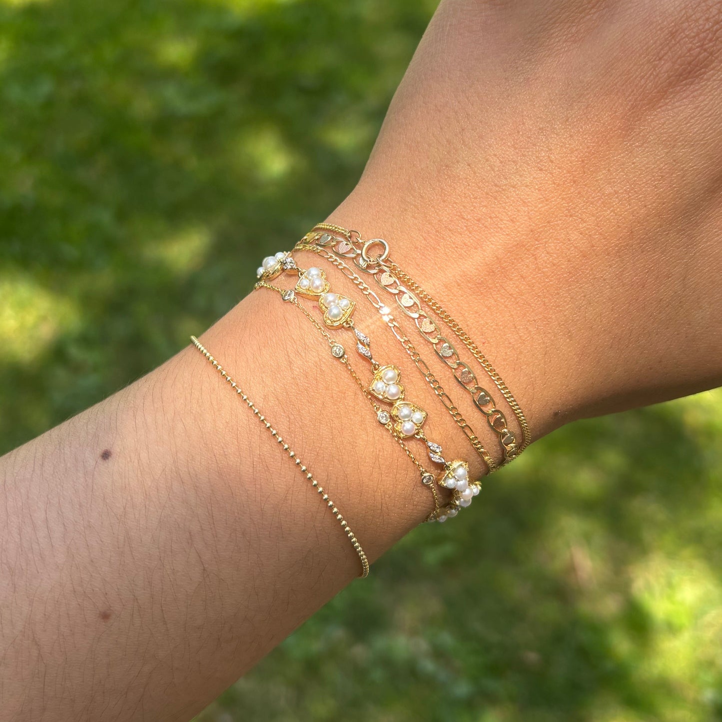 10K Gold Cultured Pearl & Diamond Heart Bracelet – 7 Inches