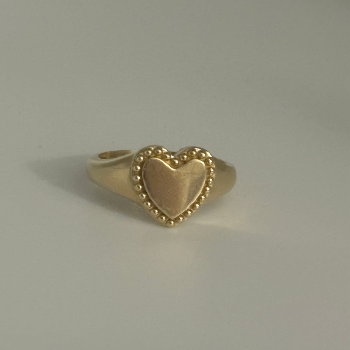 14K Gold Beaded Heart Ring