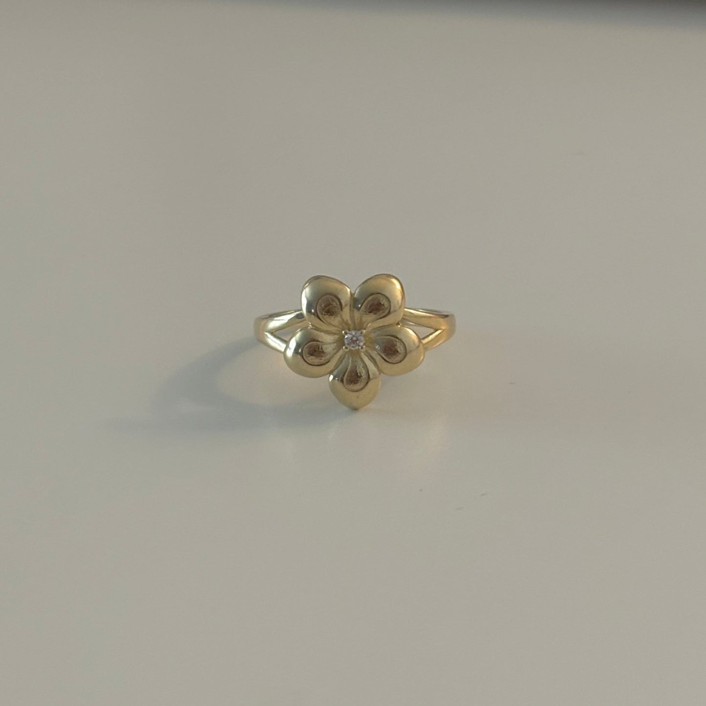 10K Yellow Gold Plumeria Flower Ring with CZ Center
