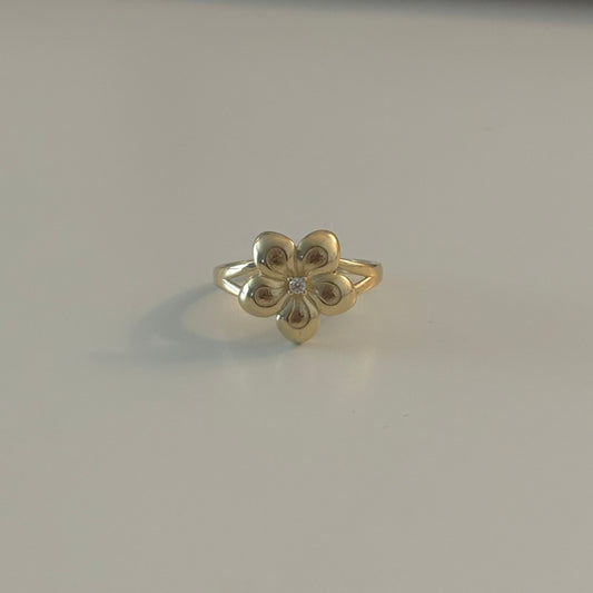 10K Yellow Gold Plumeria Flower Ring with CZ Center