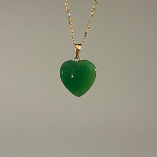 14K Gold Heart Pendant – Mother of Pearl or Green Jade