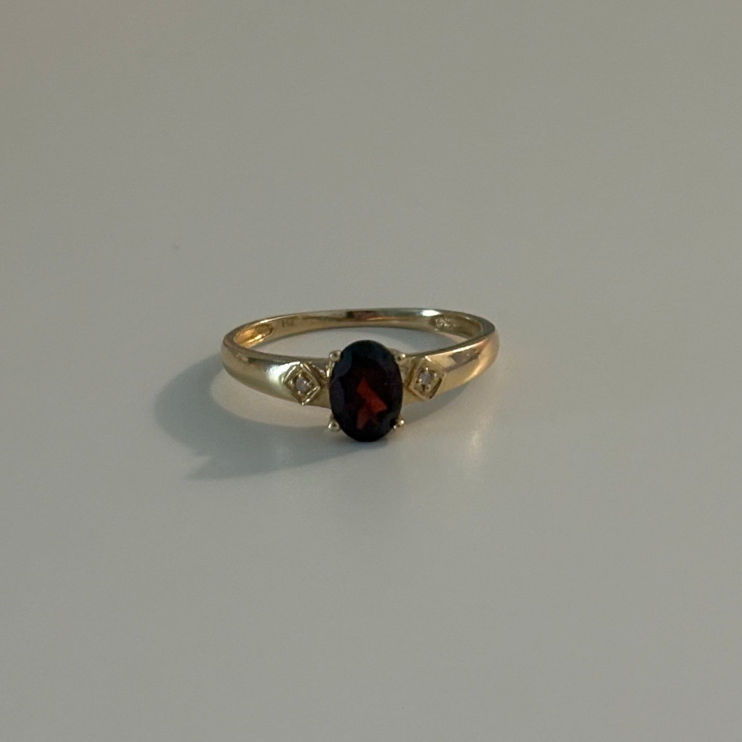 14K Yellow Gold Natural Garnet & Diamond Ring – Size 7.25