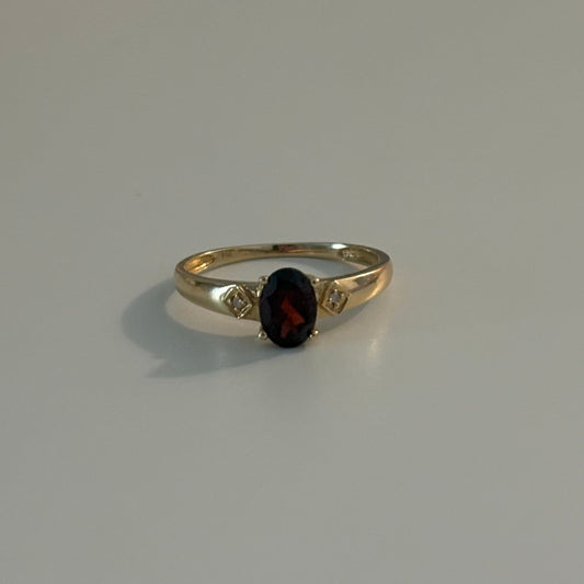 14K Yellow Gold Natural Garnet & Diamond Ring – Size 7.25