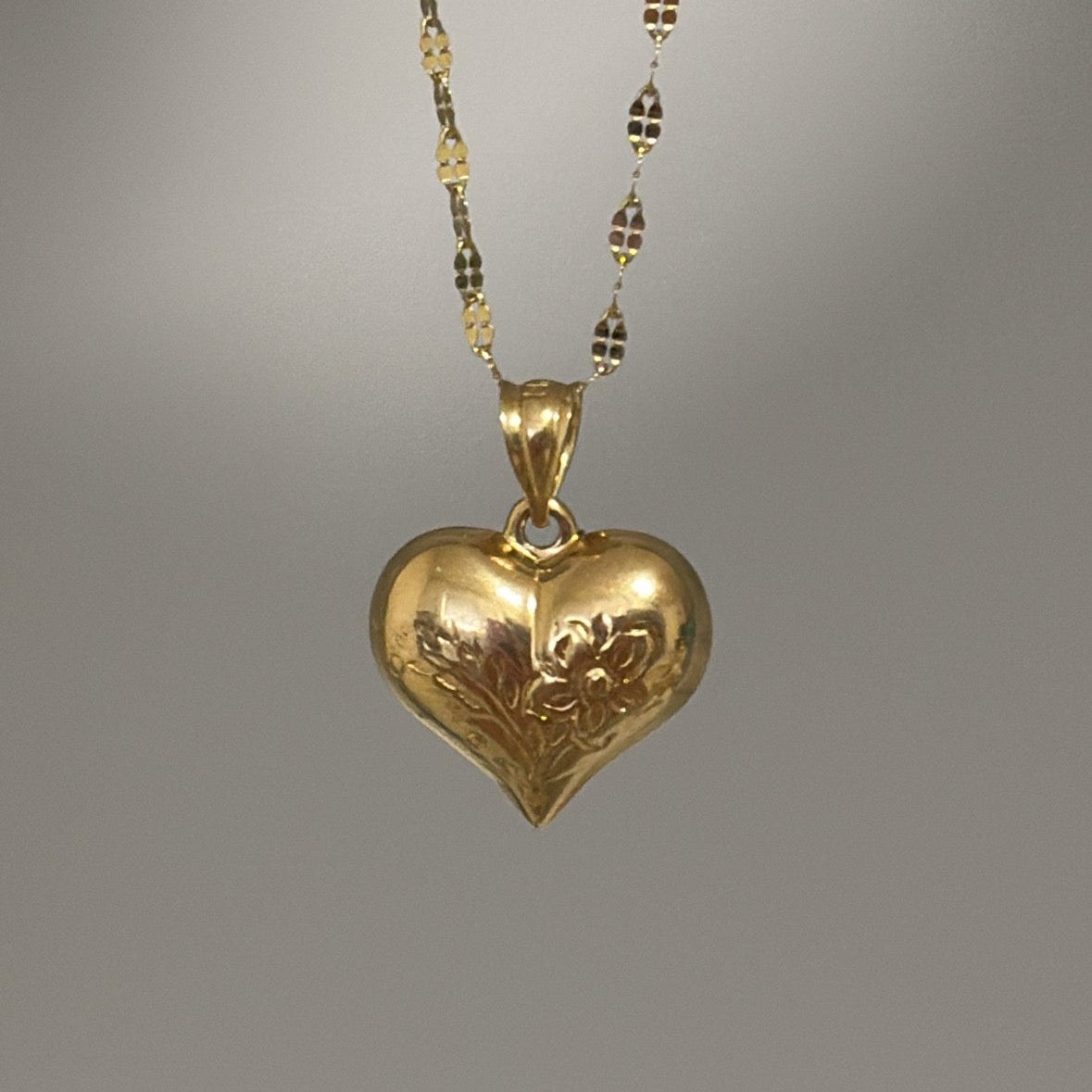 14K floral puffy heart charm