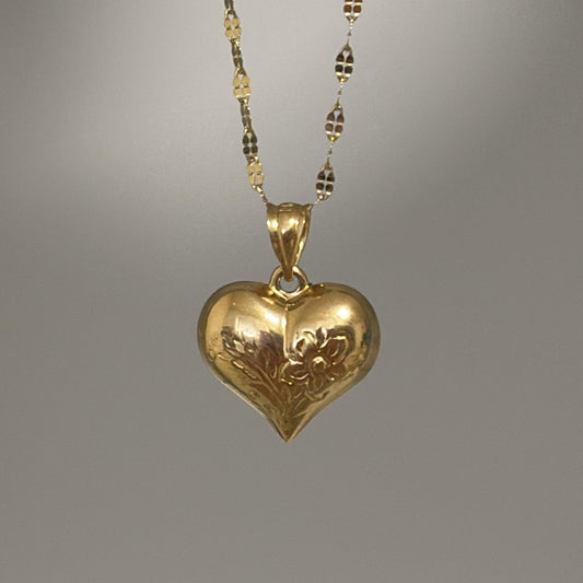 14K floral puffy heart charm