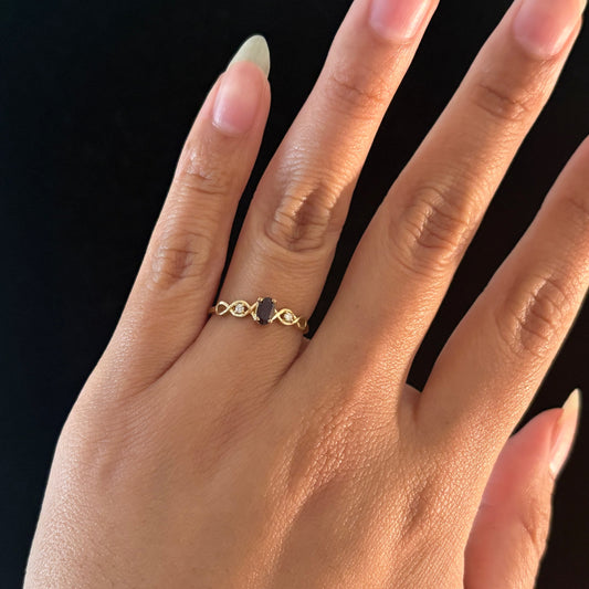 10K Yellow Gold Genuine Birthstone & Diamond Ring | 12 Birthstone Options