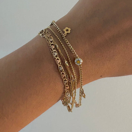 14K Yellow Gold Italian Enamel Daisy Cuban bracelet