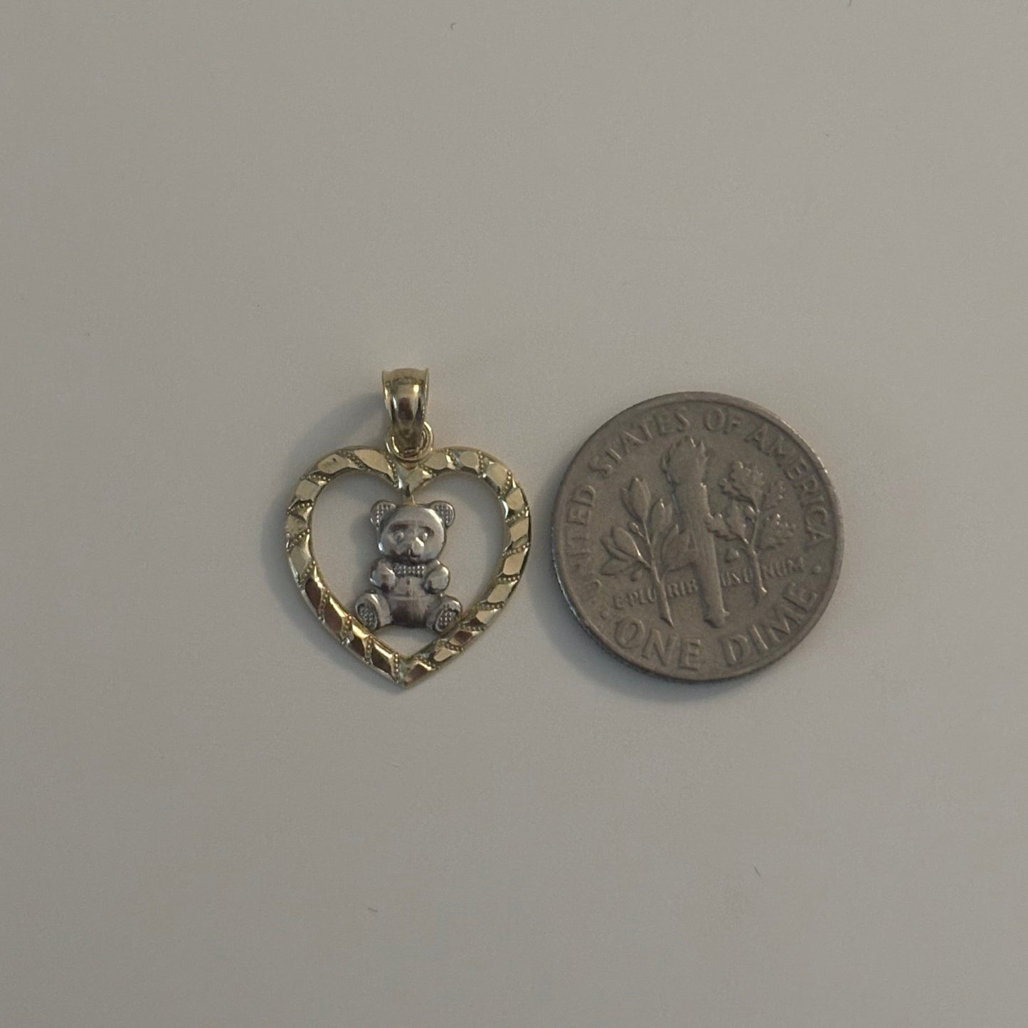 10K Gold Teddy Bear Heart Charm Pendant