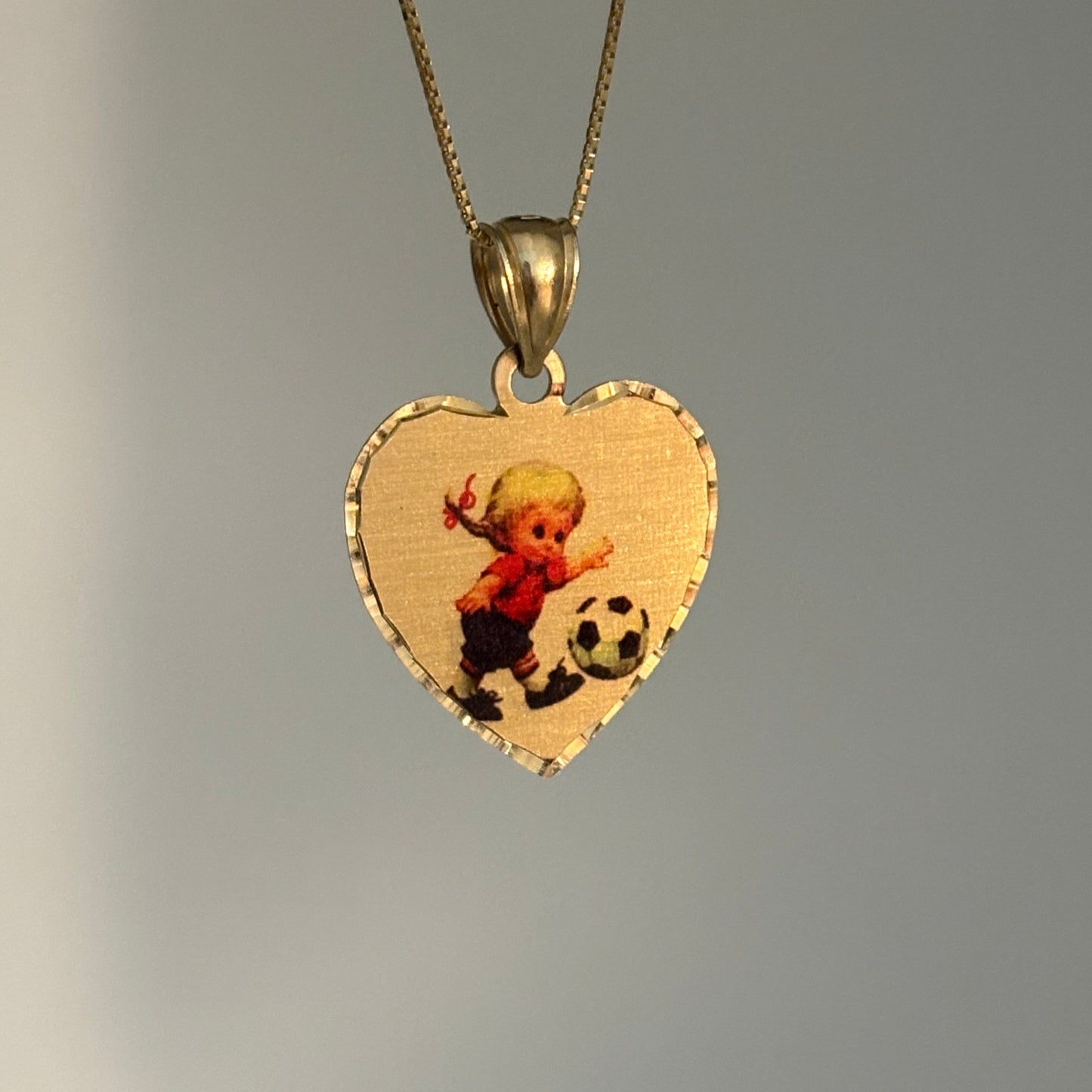 14K Gold Soccer Girl Heart Charm Pendant