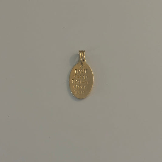 14K Yellow Gold Guardian Angel Oval Medallion Charm