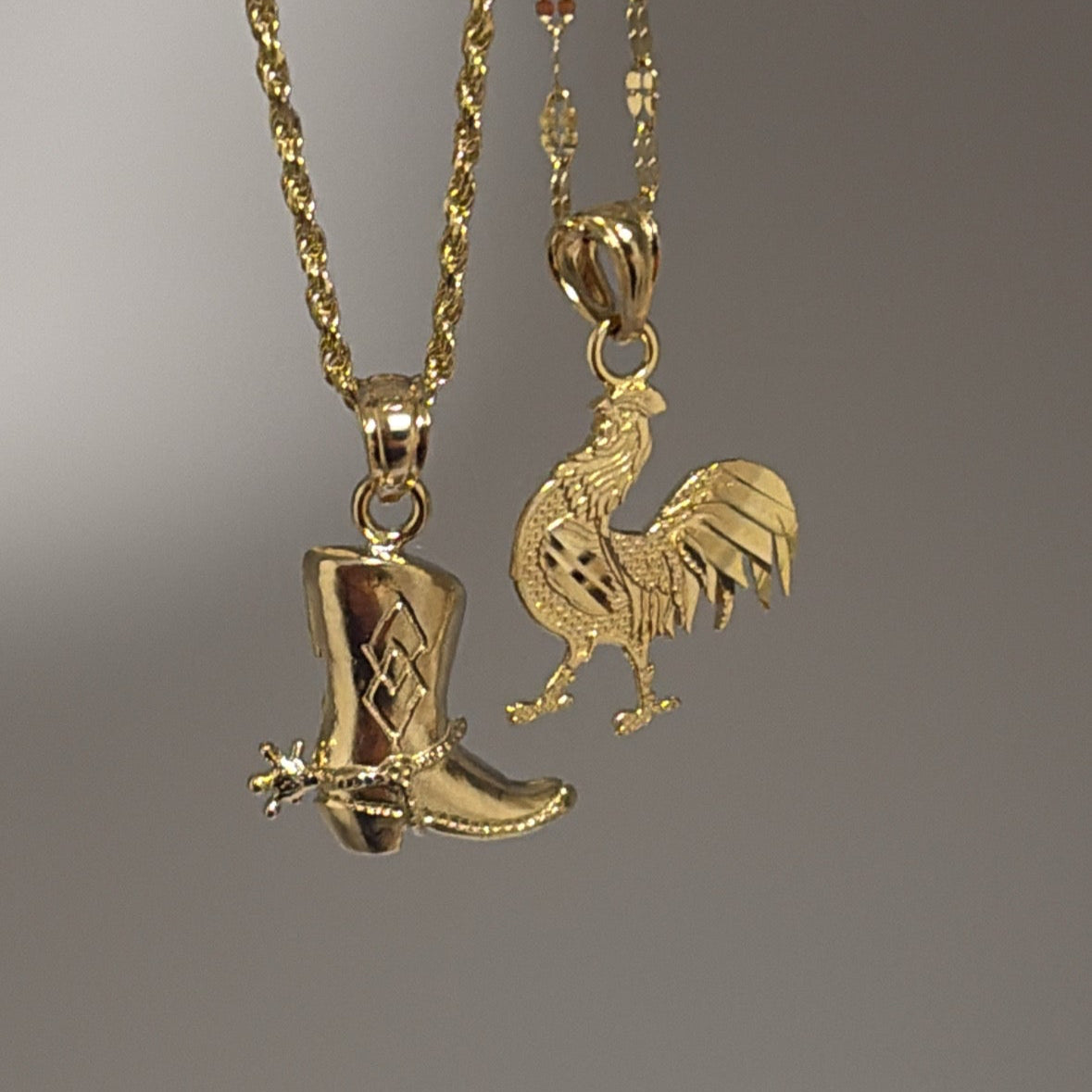 cowboy boor and rooster charm 