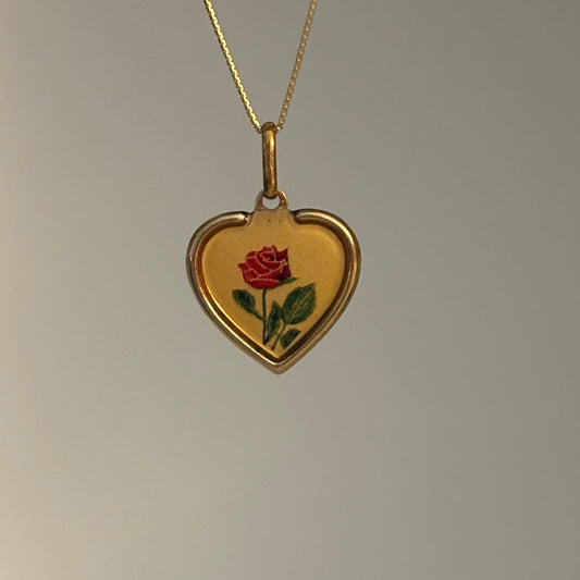 Vintage Italian Rose Heart Pendant in 14K Gold