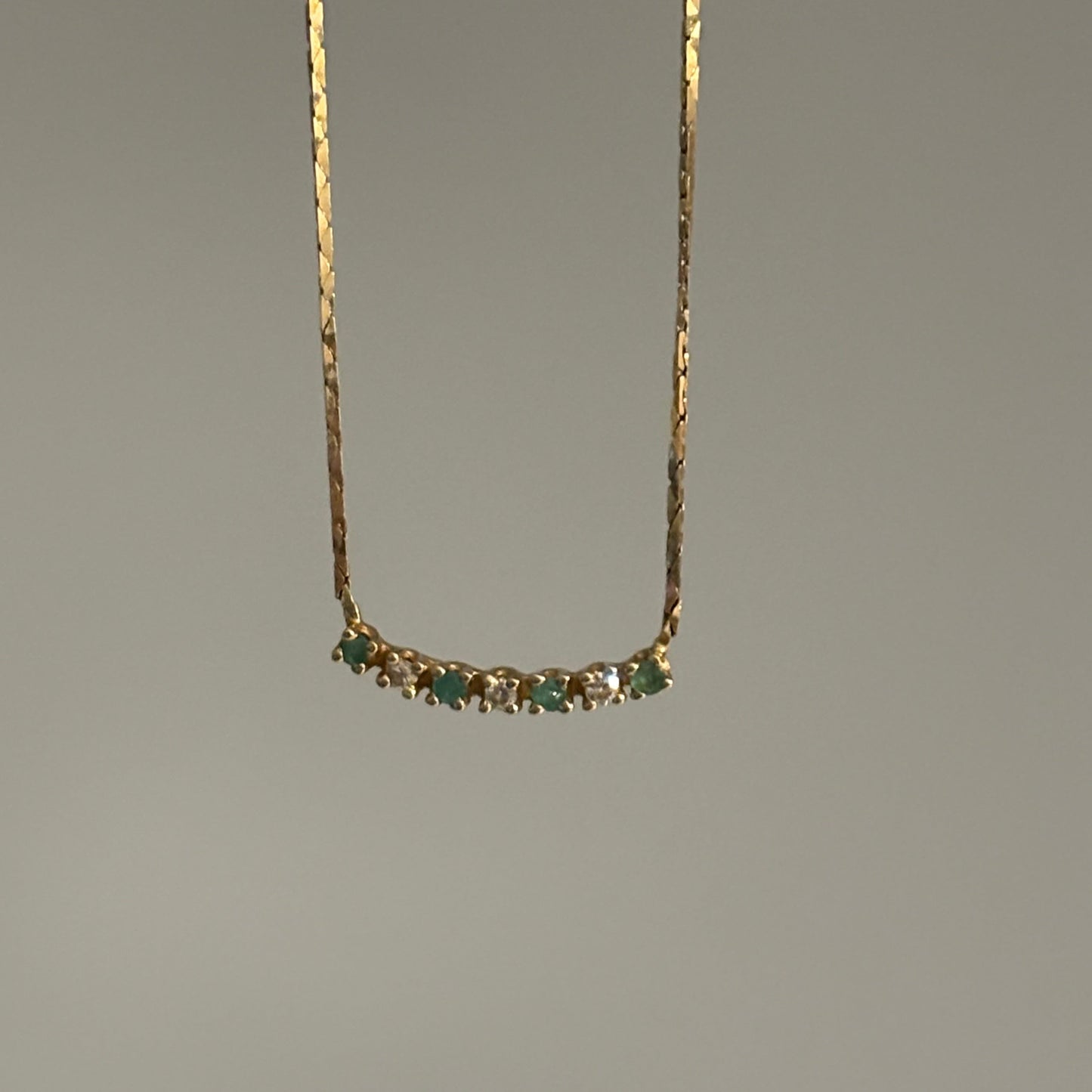 Vintage 14K Gold Emerald & Diamond Necklace – 16”