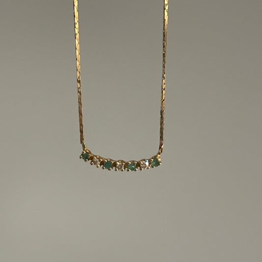 Vintage 14K Gold Emerald & Diamond Necklace – 16”