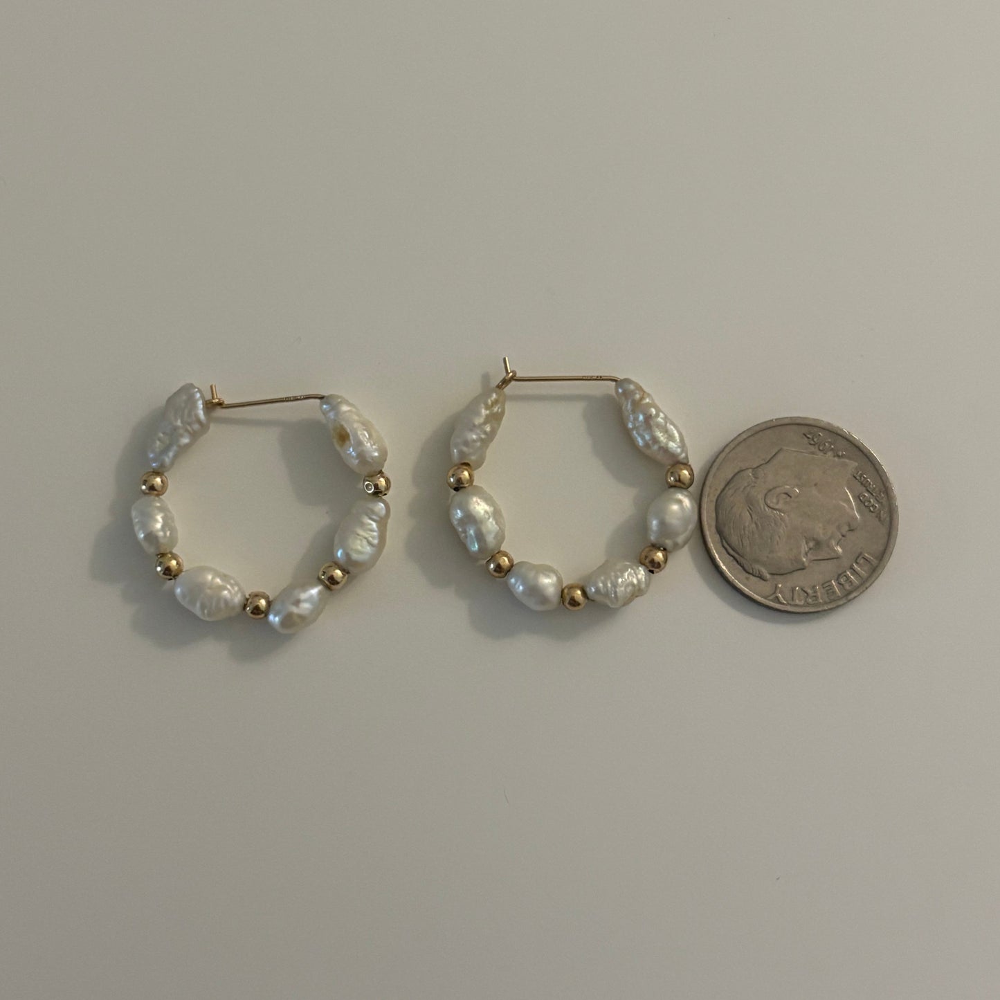 Vintage 14K Yellow Gold Baroque Pearl Hoop Earrings – 2.2g