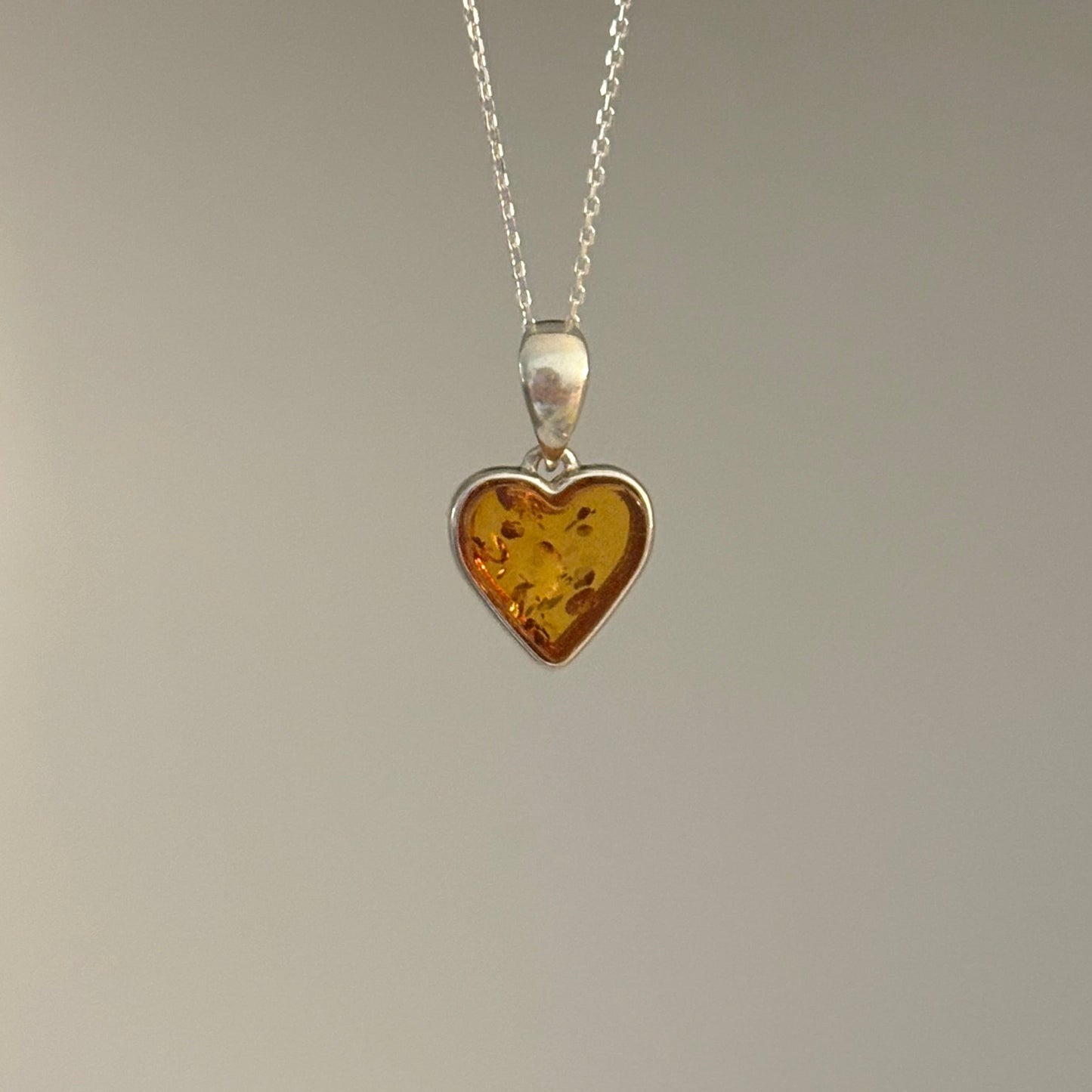 Sterling Silver Amber Heart Pendant