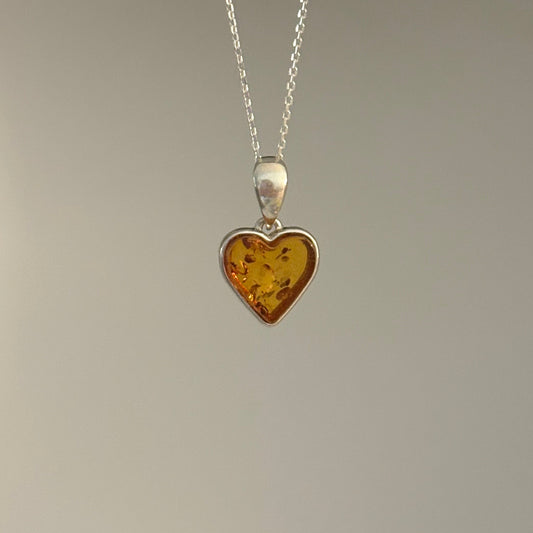 Sterling Silver Amber Heart Pendant