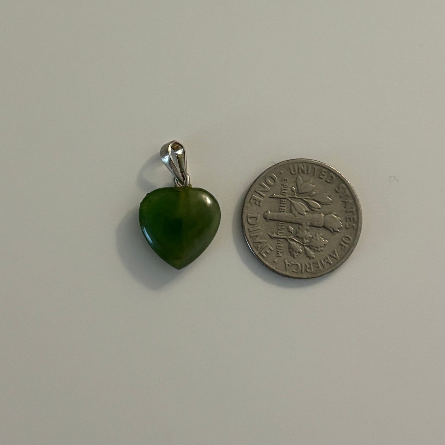 Green Jade Heart Pendant with Sterling Silver Bail