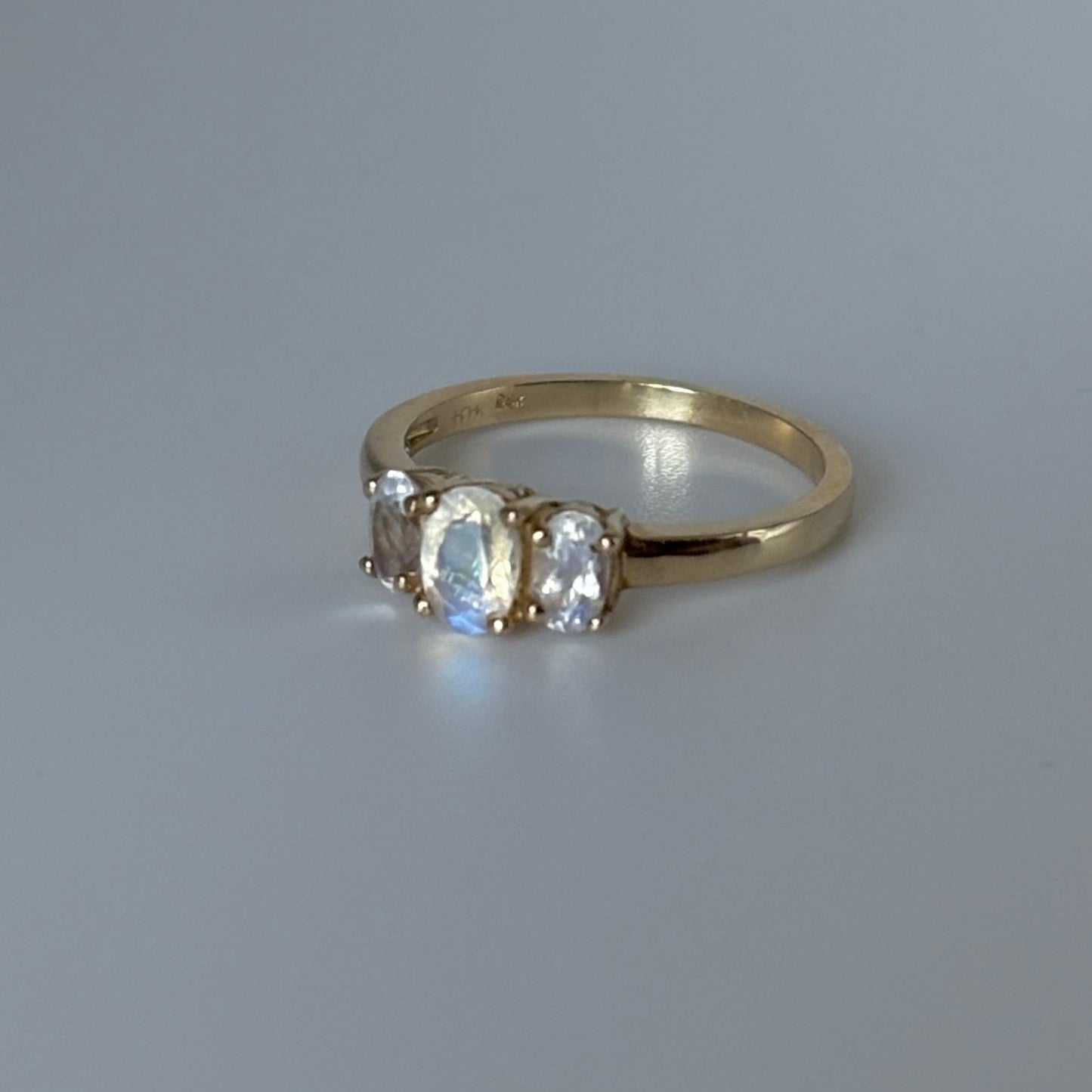 10K Yellow Gold Natural Moonstone Triple Stone Ring