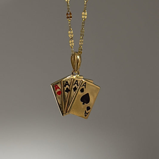 14K solid gold 4 Aces poker card pendant