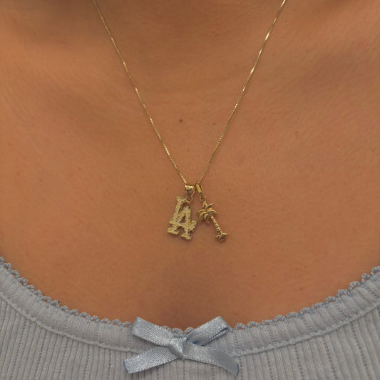 14K Gold LA Charm with Diamond Cut Details
