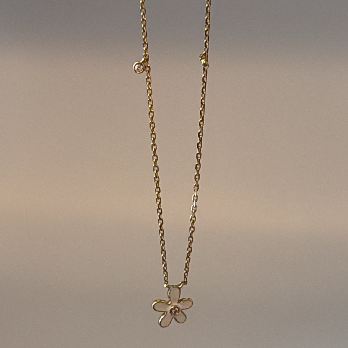 14k solid gold enamel flower necklace