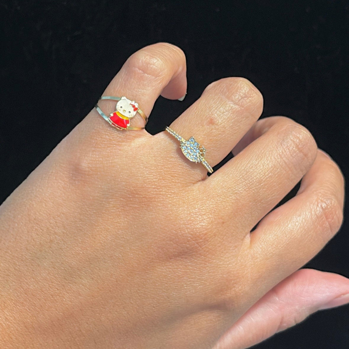14k hello kitty-inspired ring - enamel and CZ