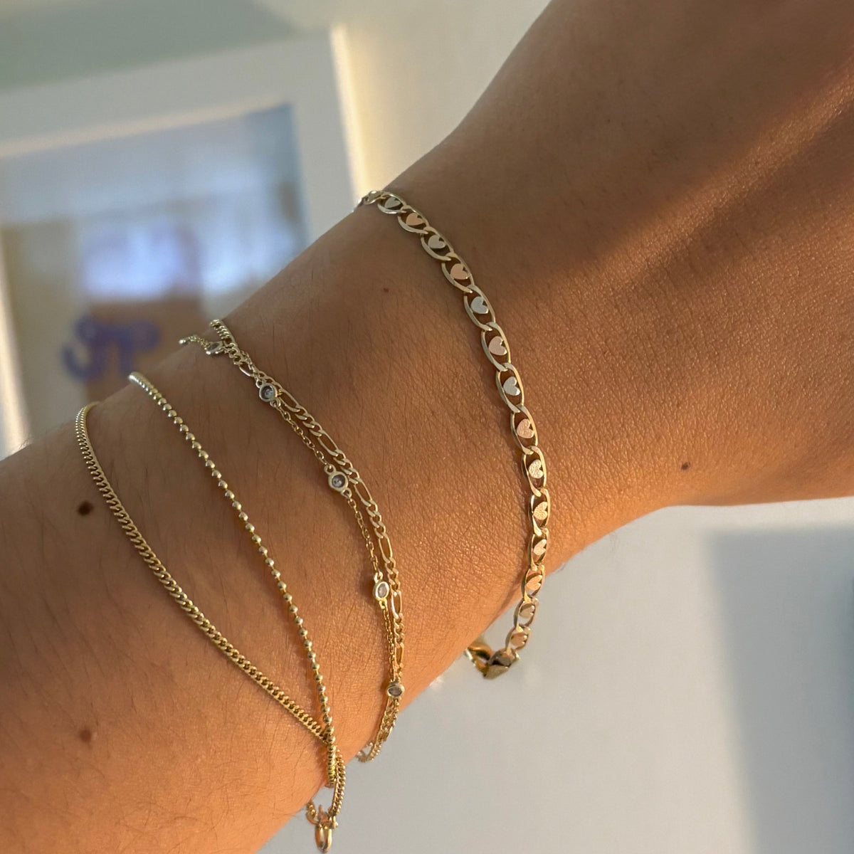 14k Tritone Gold Valentino Heart Bracelet – Smooth or Diamond Cut