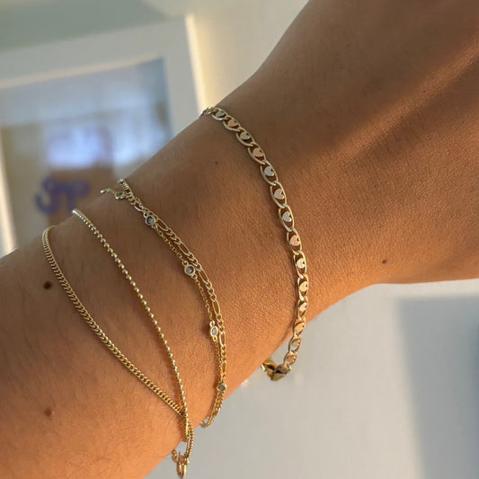 14k Tritone Gold Valentino Heart Bracelet – Smooth or Diamond Cut